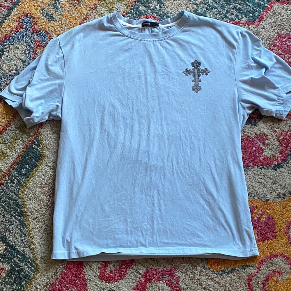 3/$10 ROMWE Sky Blue Tee with Cross Design